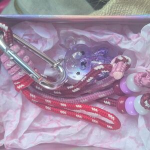 Purple Bear Keychain with Pink and Red Lanyard